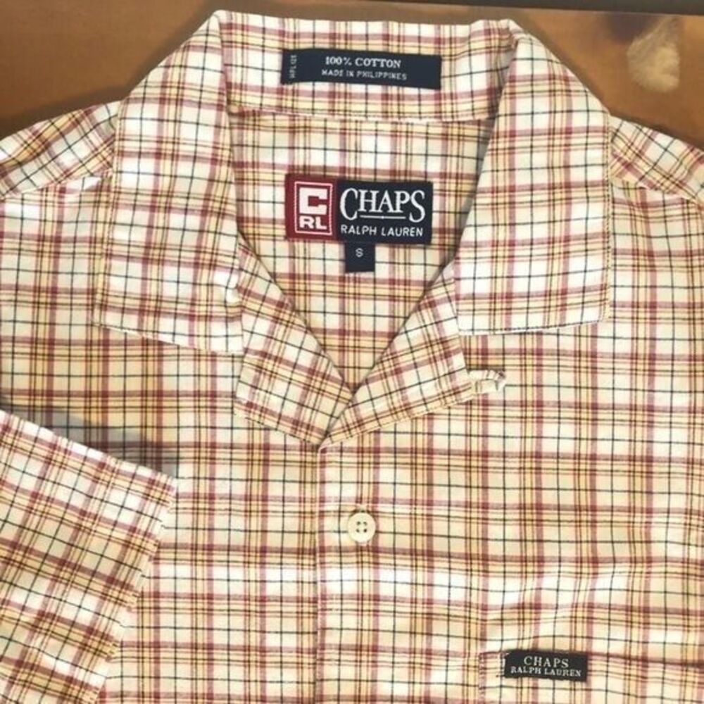 Chaps Ralph Lauren Men's Small Vintage NWT White Red Yellow Plaid‎ Short Sleeve